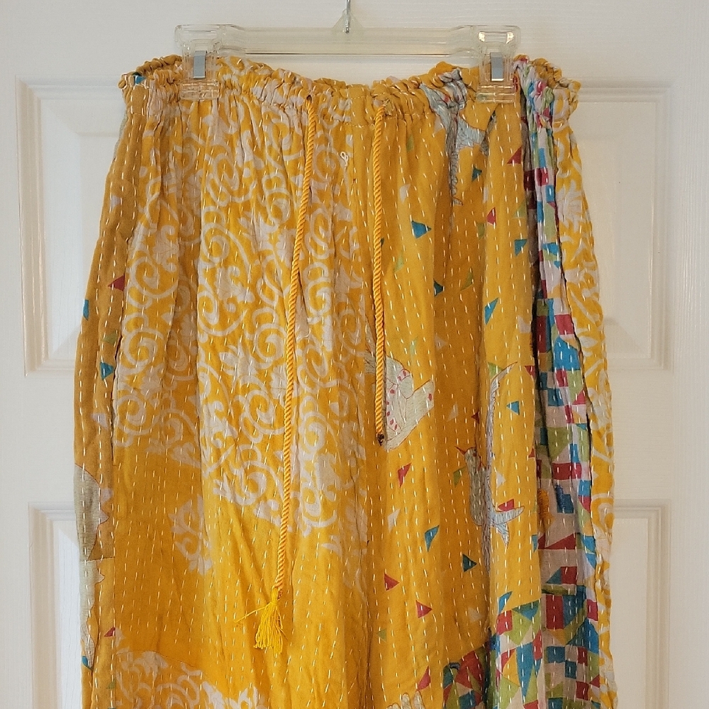 Yellow Patterned Wide Leg Pants